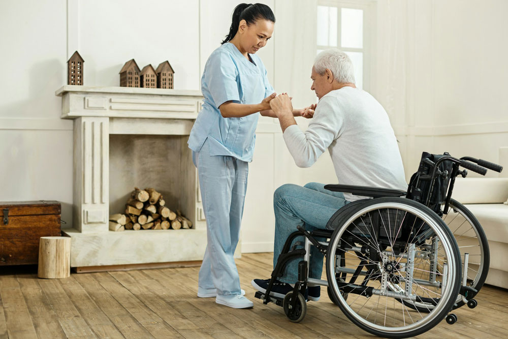 health care aide helping with mobility