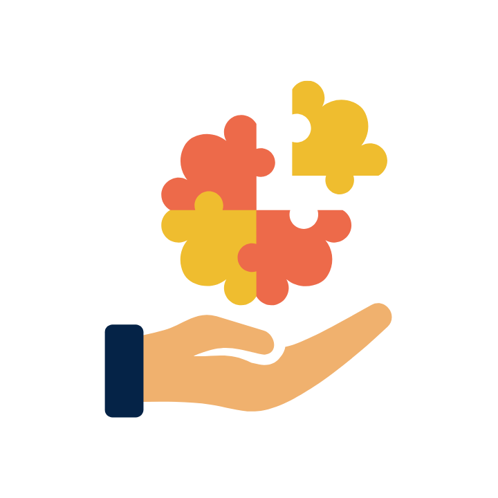 graphic of a hand holding four pieces of a floating puzzle